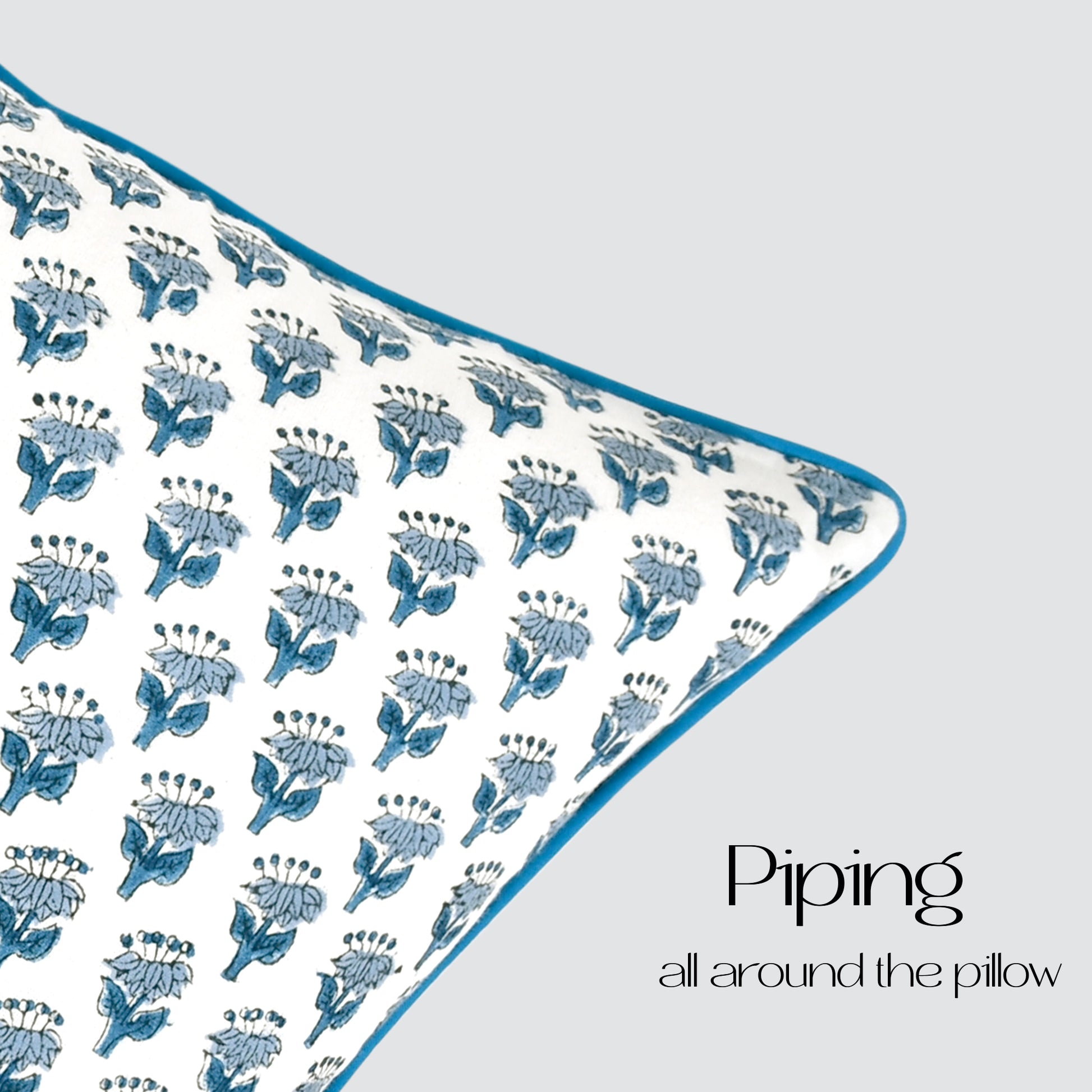 Piping Throw Pillow Covers - Apatite Blue