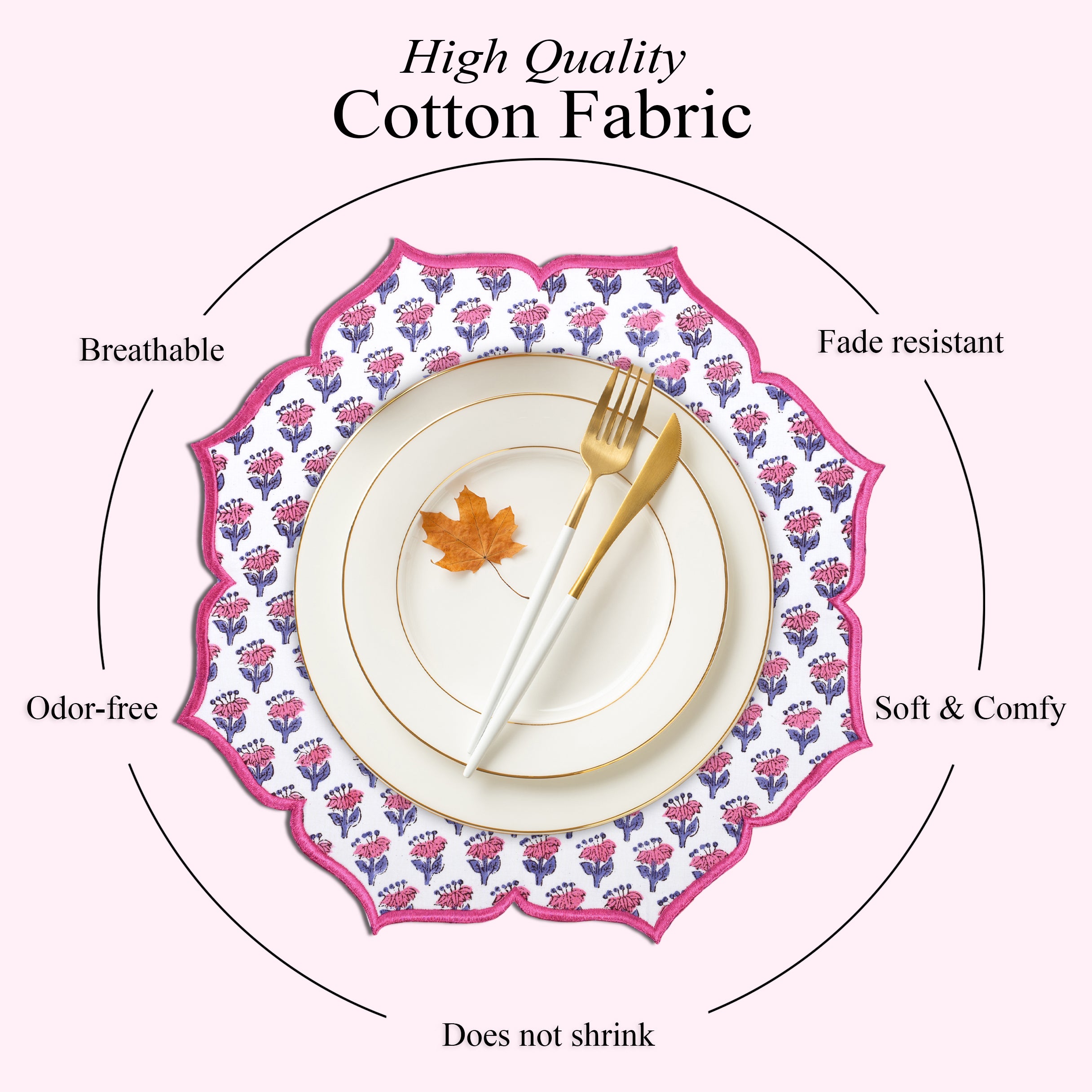 Deep pink placemat paired with gold utensils