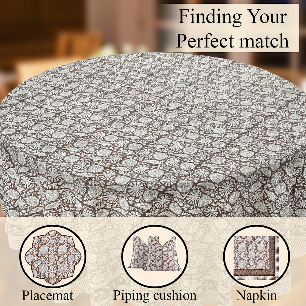 Round Block Print Tablecloth – Rustic Brown