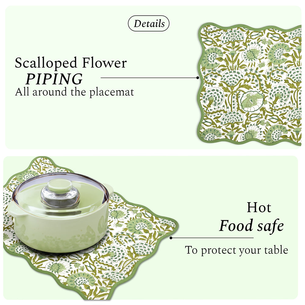 Rectangle 100% Cotton Reversible Placemat Set – Agate Green