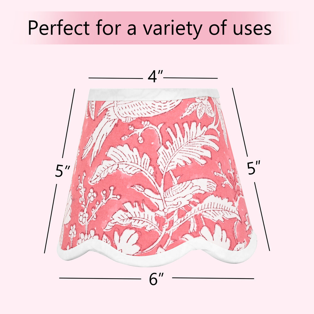 Hand Block Printed Cotton Lampshade – Scallop Floral Coral Pink