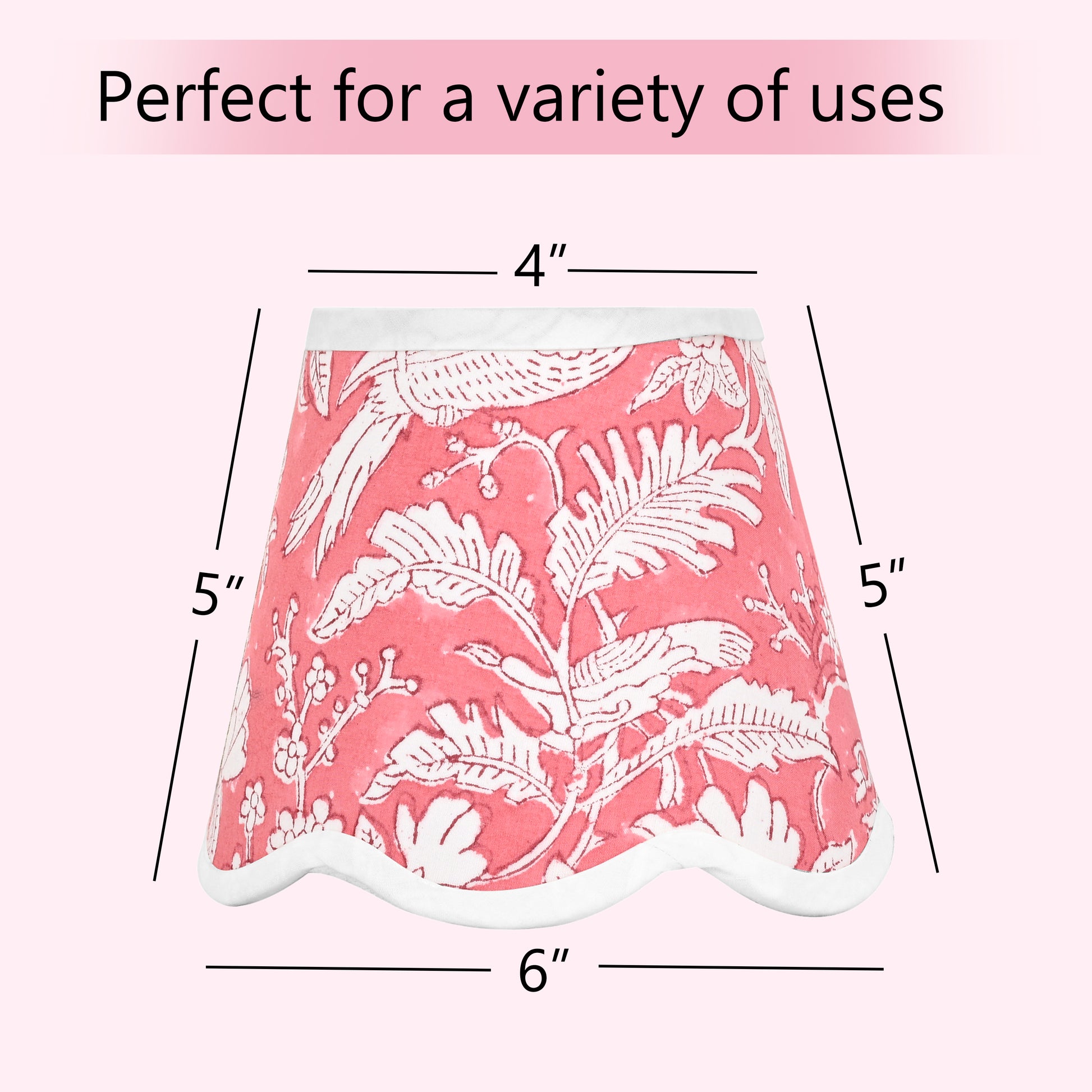 Hand Block Printed Cotton Lampshade – Scallop Floral Coral Pink