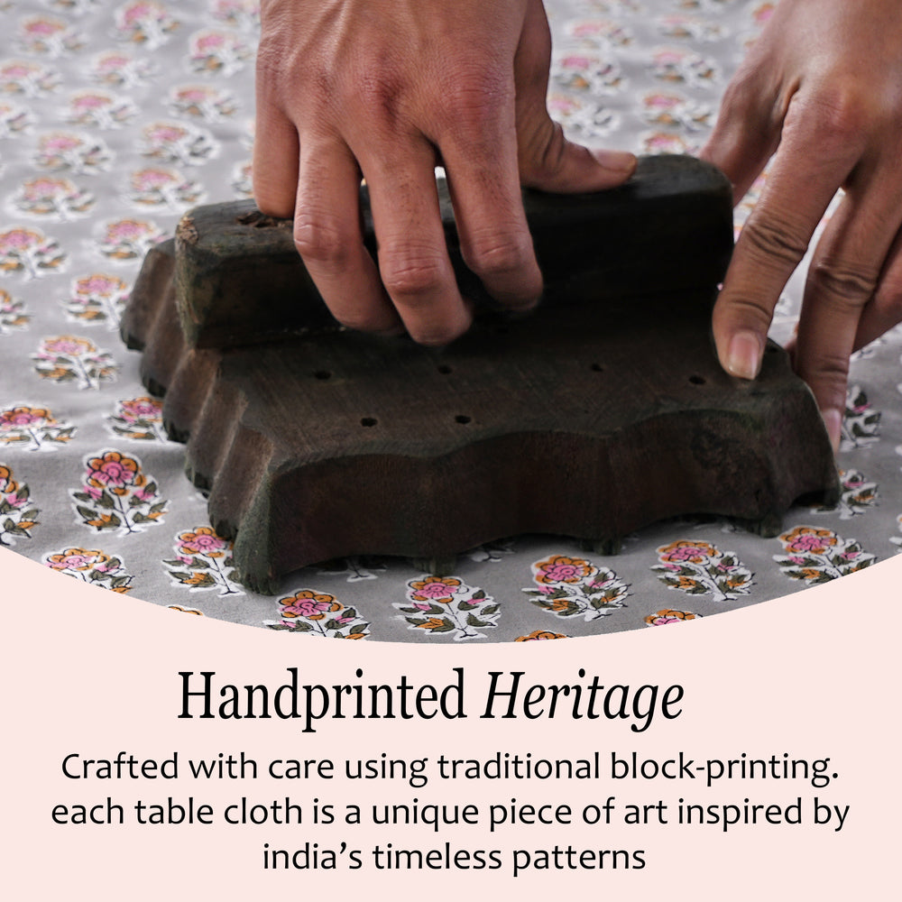 pink floral Cotton Tablecloth on Kitchen Table