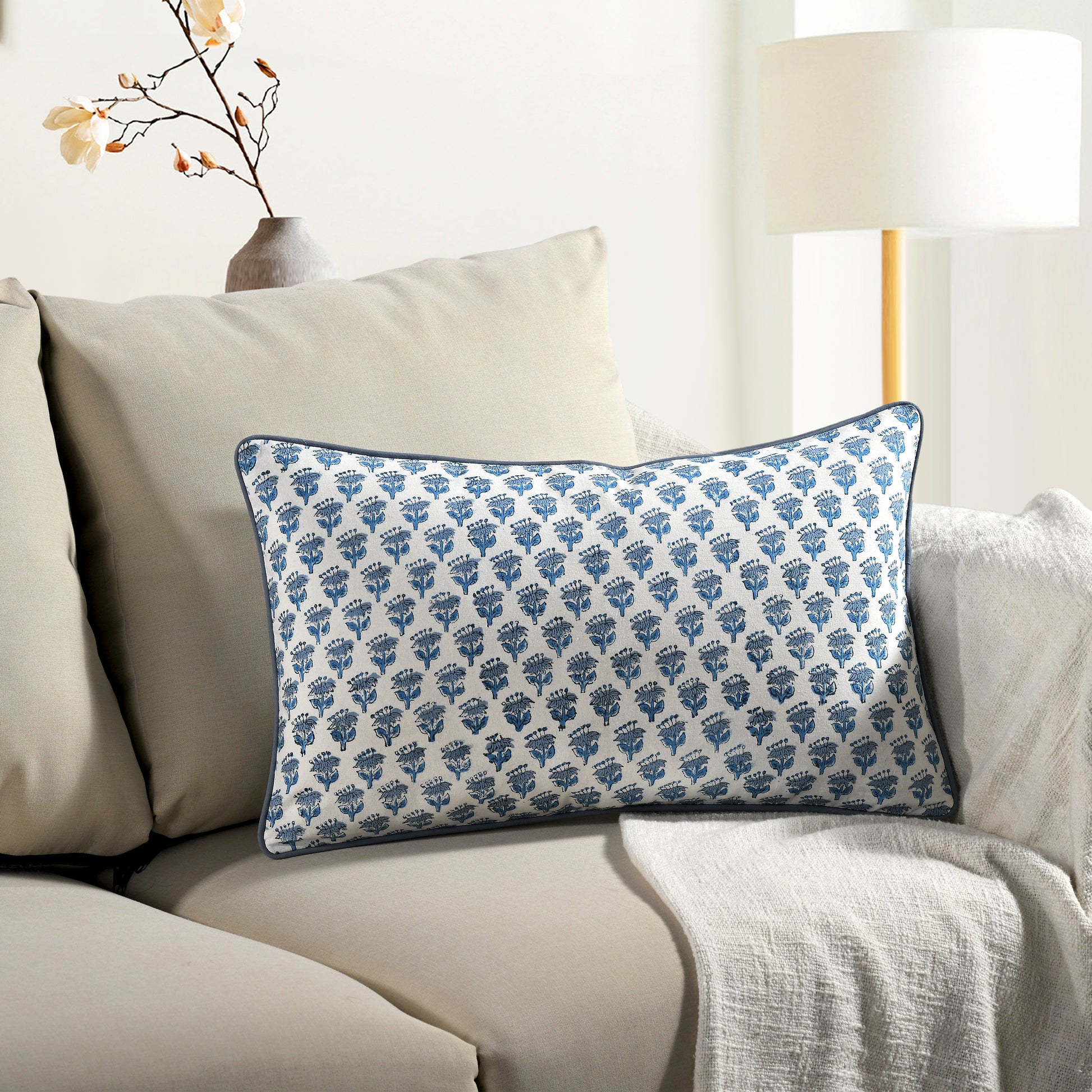 Piping Throw Pillow Covers - Apatite Blue