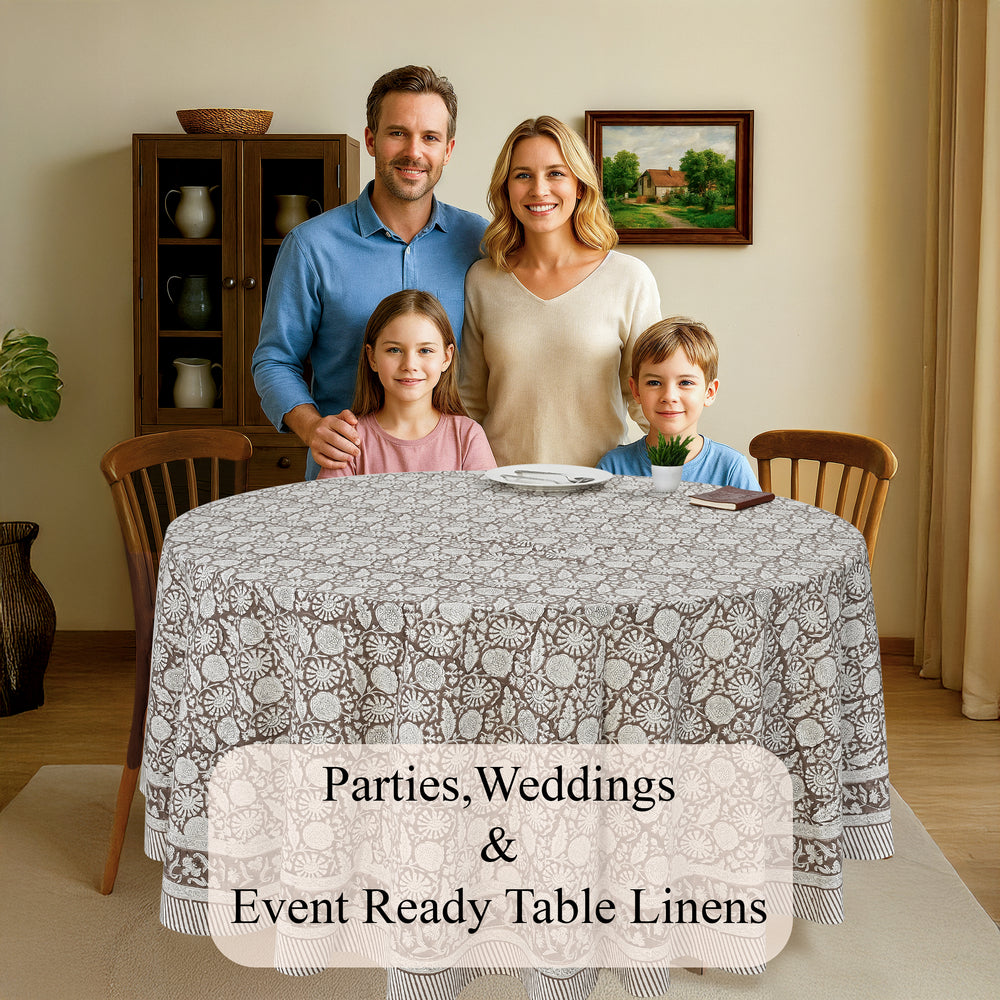 Round Block Print Tablecloth – Rustic Brown