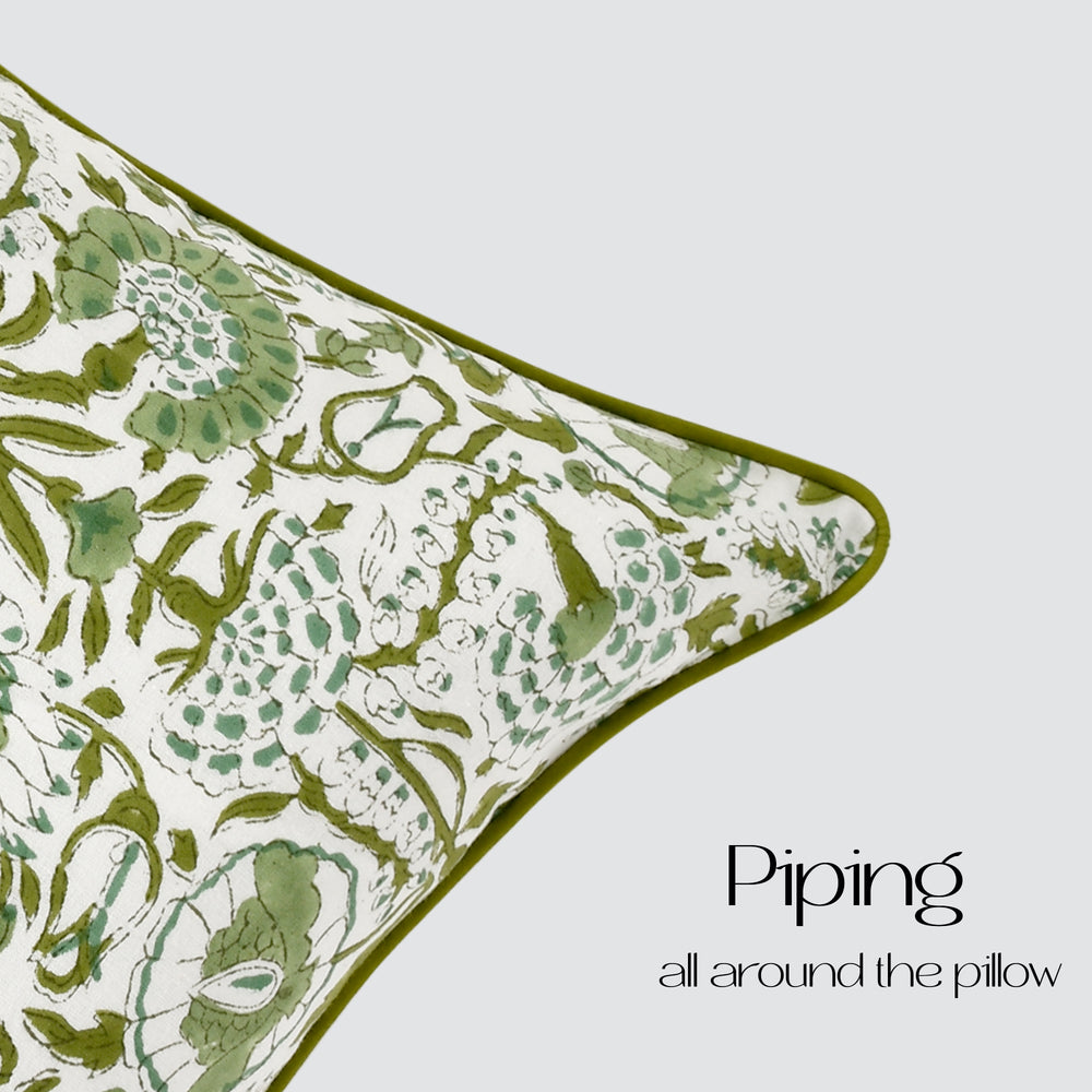 Cotton Piping Sham Cover - Agate Green