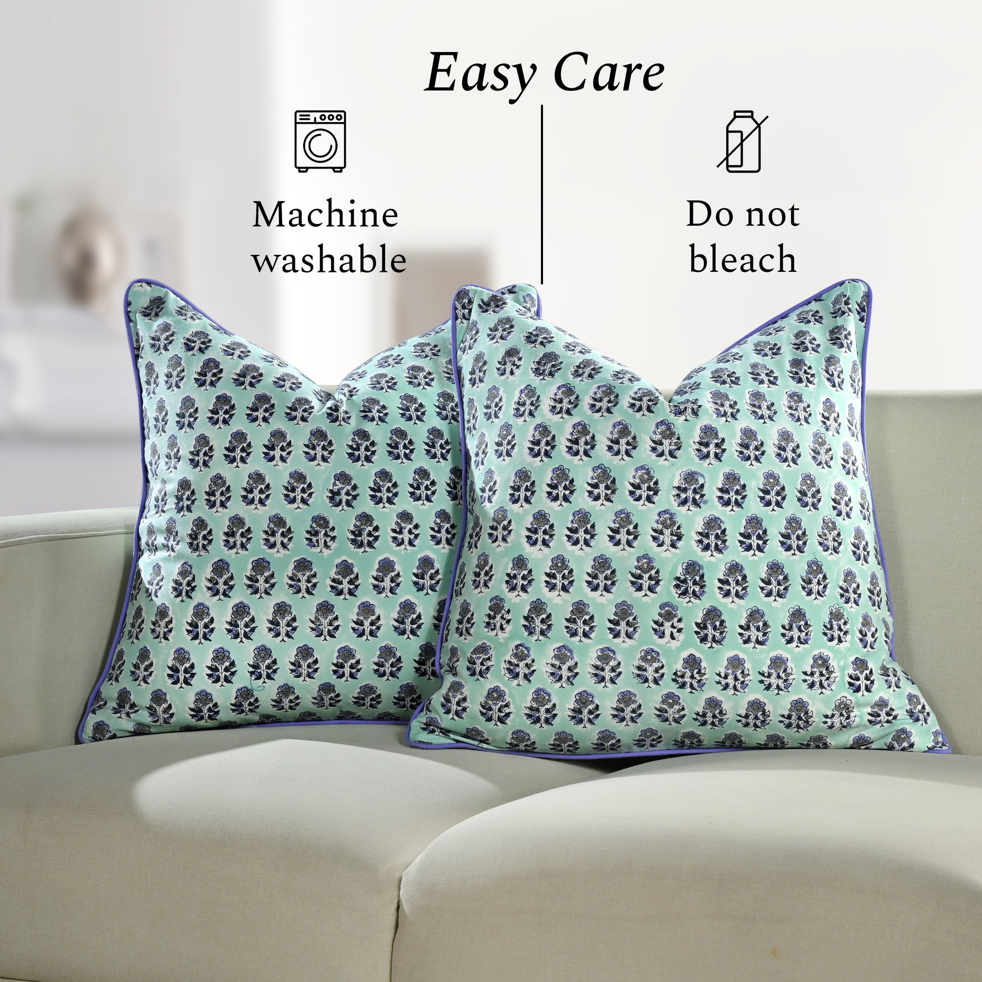 Piping Throw Pillow Covers - Poppy Blue (Set of 2)