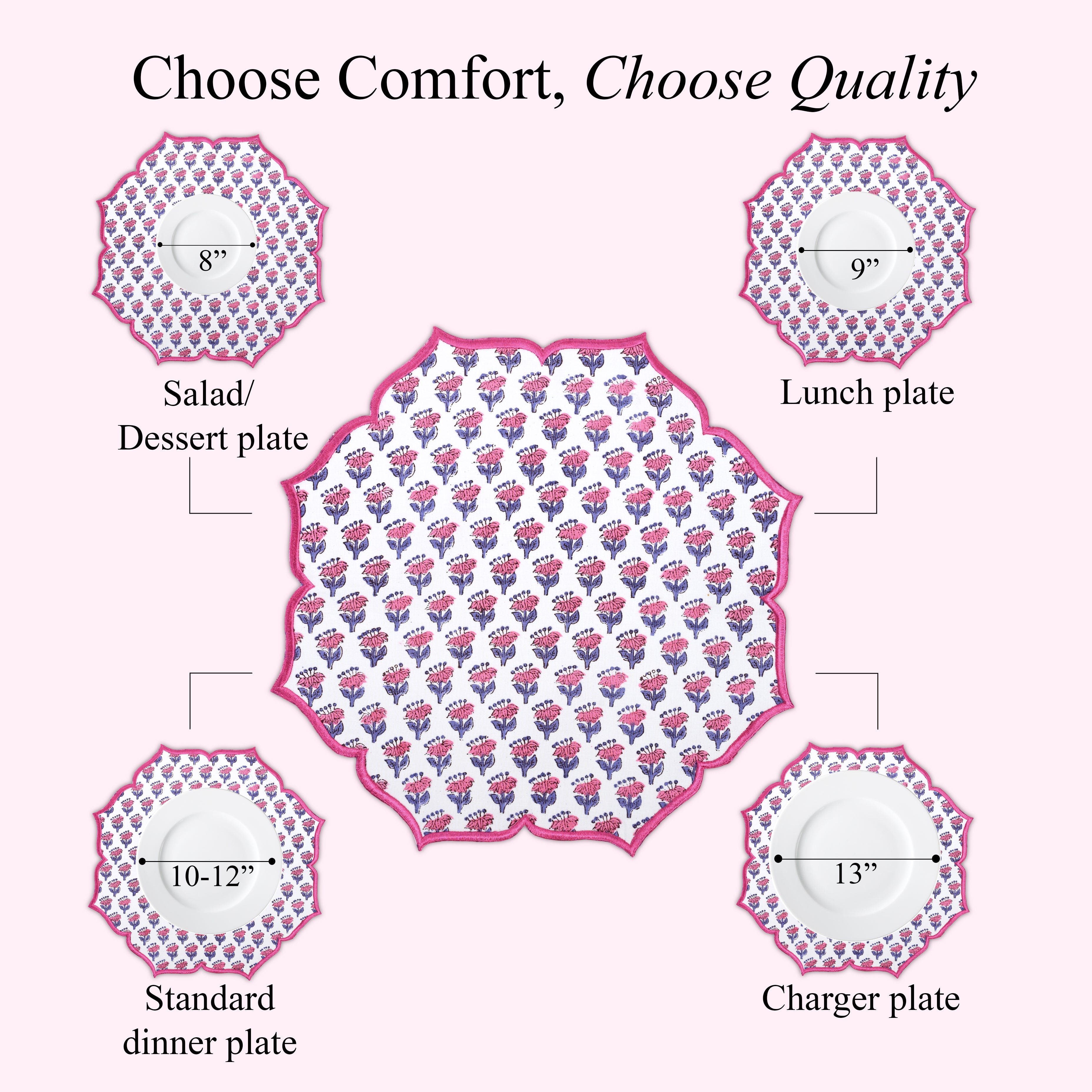 Cotton placemat in pink sapphire with statement embroidery