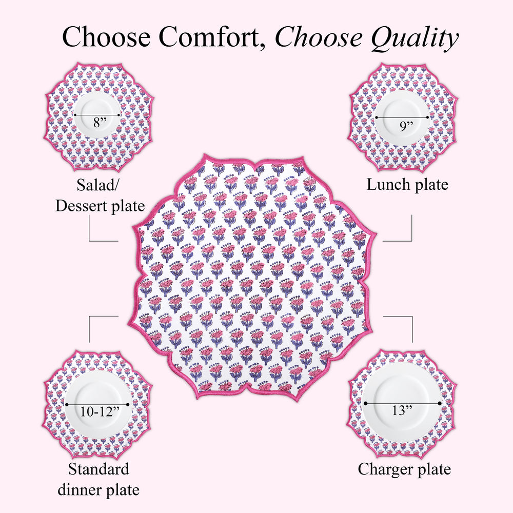 Cotton placemat in pink sapphire with statement embroidery