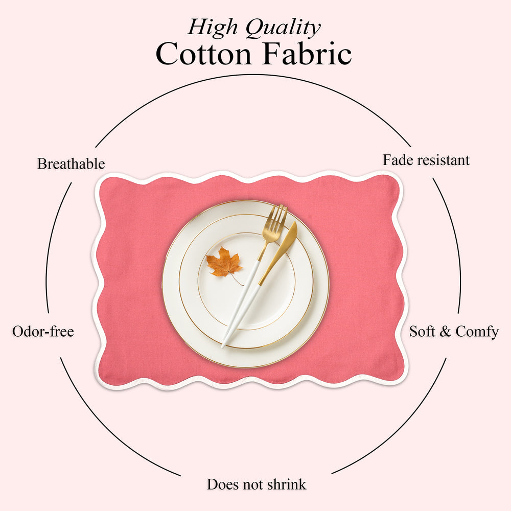 Rectangle 100% Cotton Reversible Placemat Set – Pink Coral