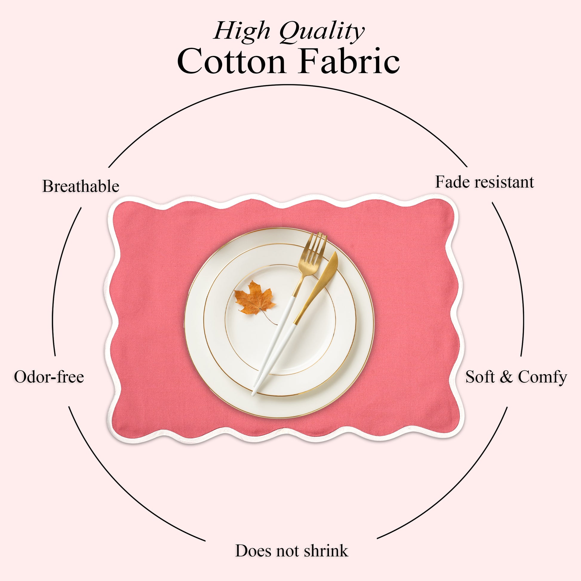 Rectangle 100% Cotton Reversible Placemat Set – Pink Coral