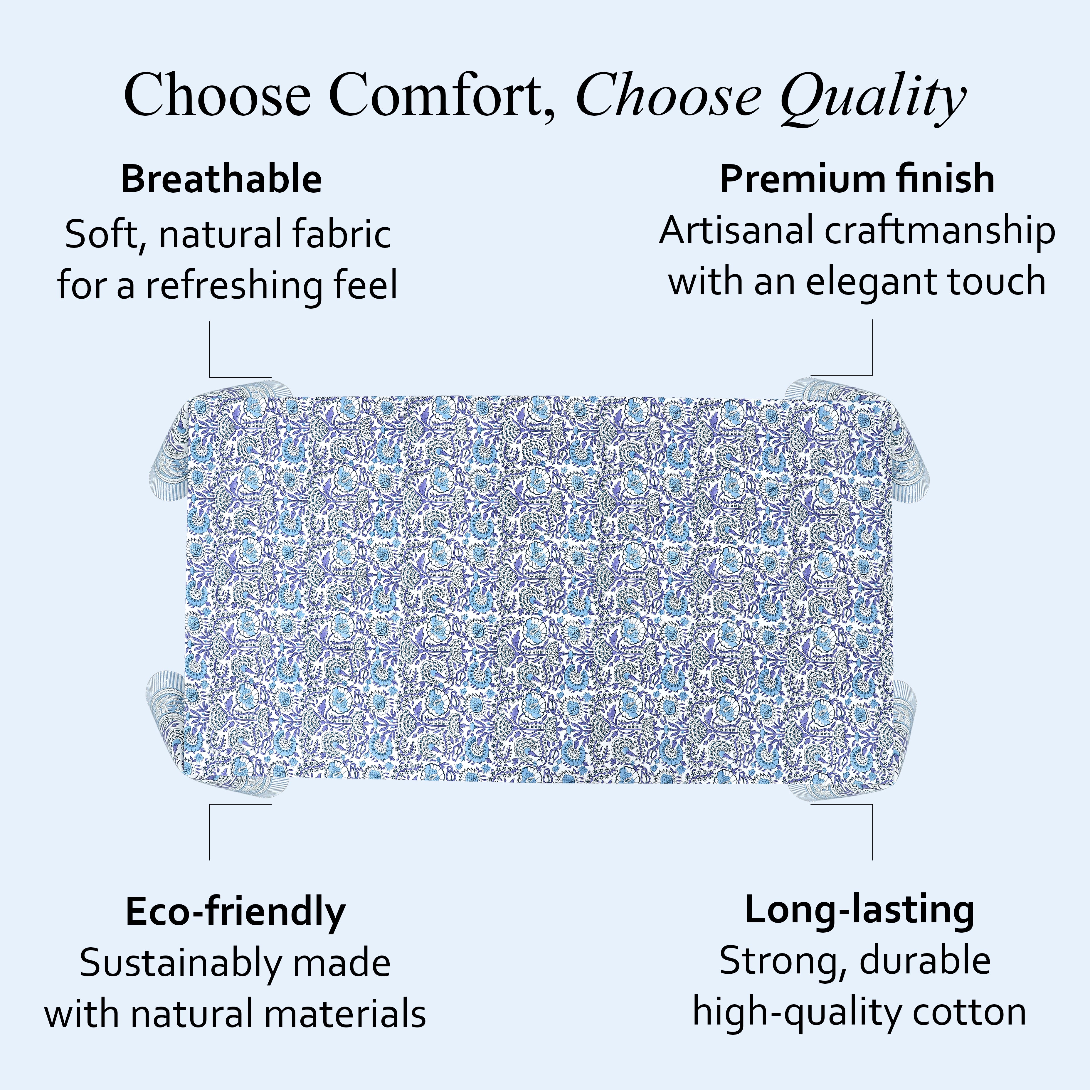 Indigo Blue 100% Cotton Tablecloth on Grand Millennial Table features handmade, indian block printing, machine washable