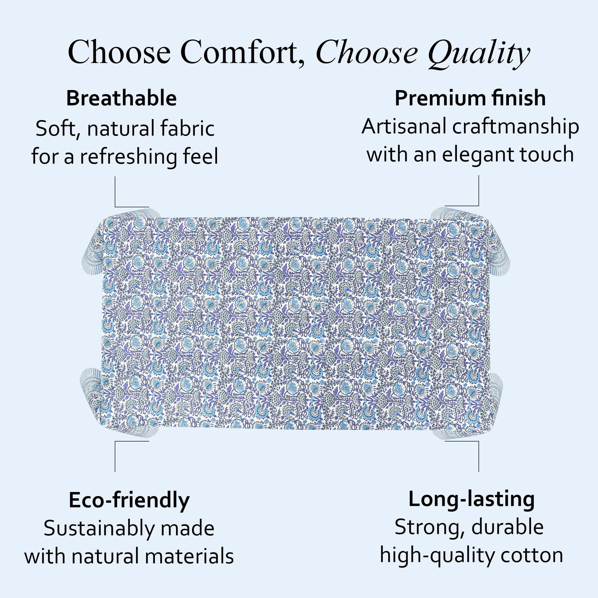 Indigo Blue 100% Cotton Tablecloth on Grand Millennial Table features handmade, indian block printing, machine washable