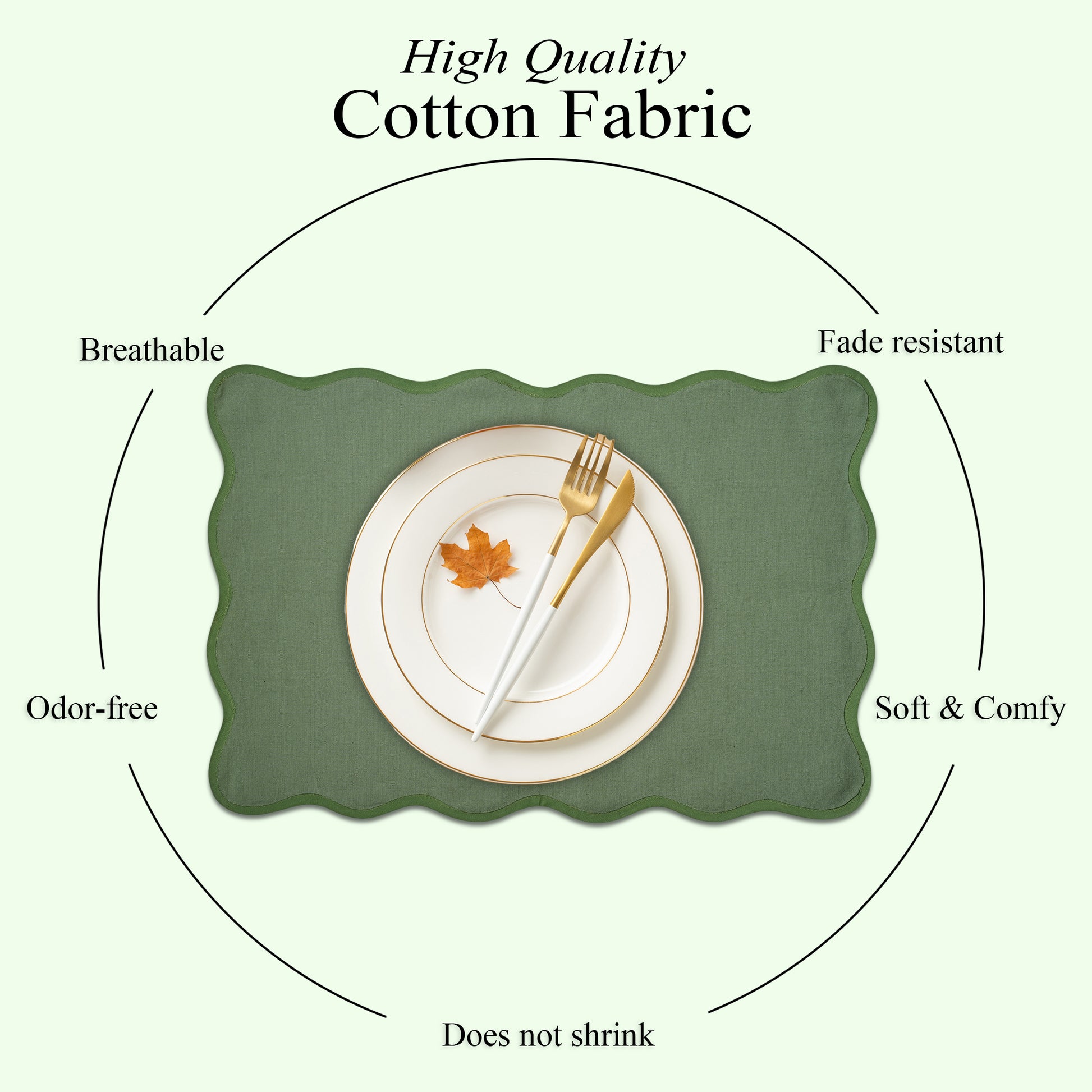 Rectangle 100% Cotton Reversible Placemat Set – Agate Green