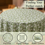 green and white round table cloth on round table with green border lining
