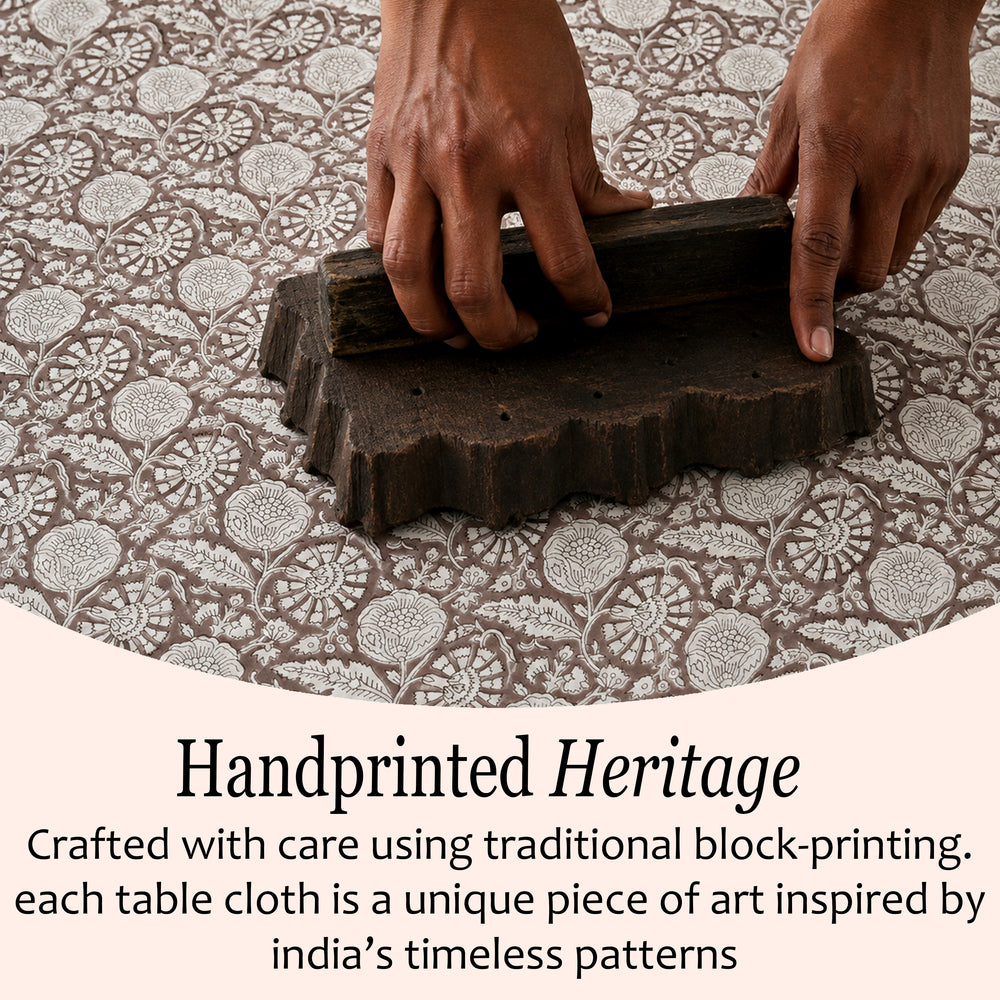 Round Block Print Tablecloth – Rustic Brown