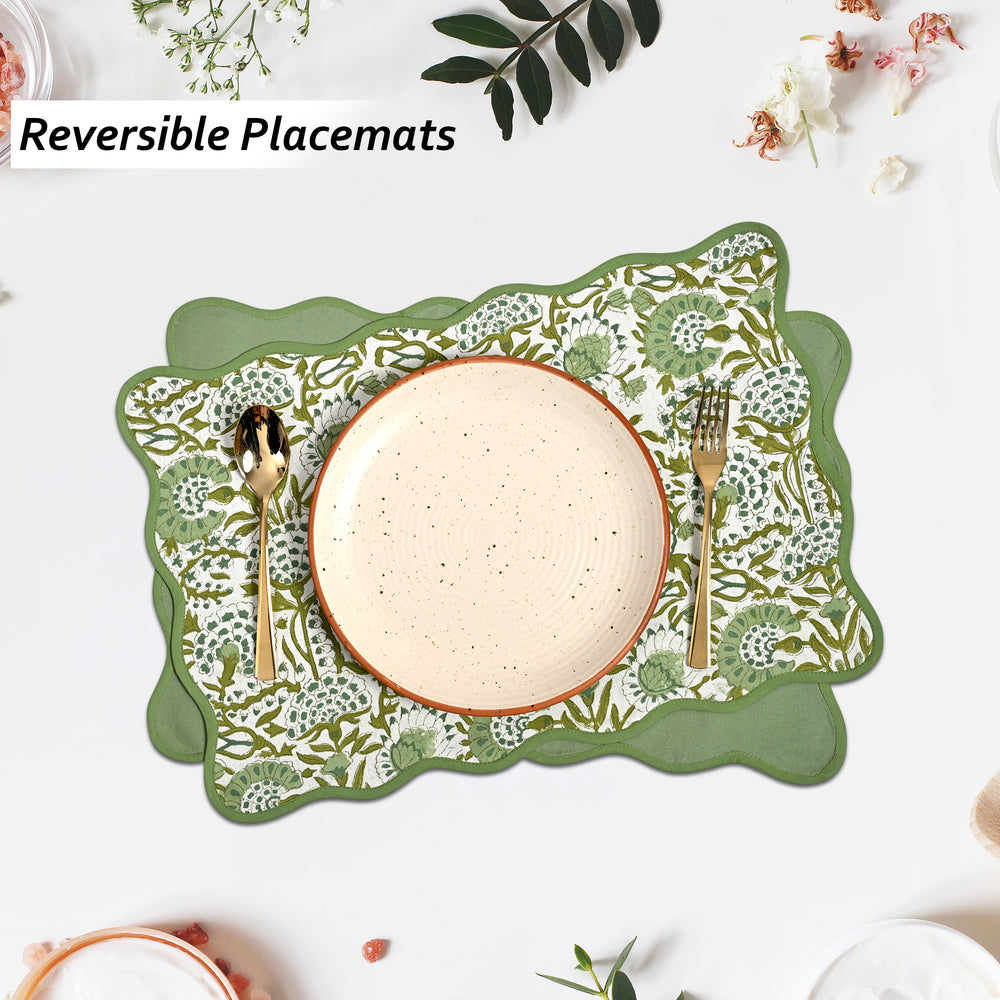 Rectangle 100% Cotton Reversible Placemat Set – Agate Green