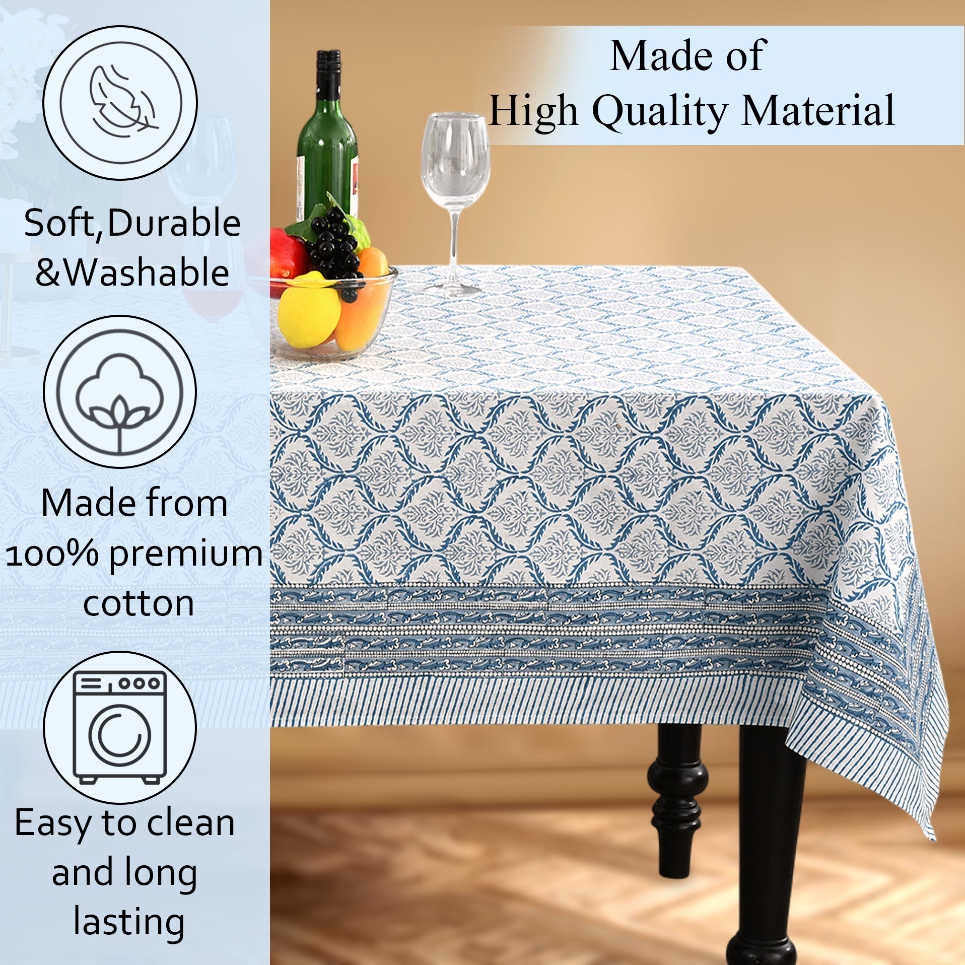 Cotton Block Print Tablecloth – Indigo Regal