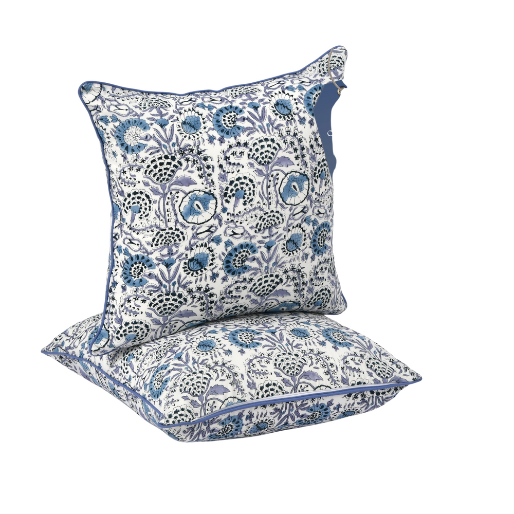 Piping Throw Pillow Covers - Indigo Blue (Set of 2)