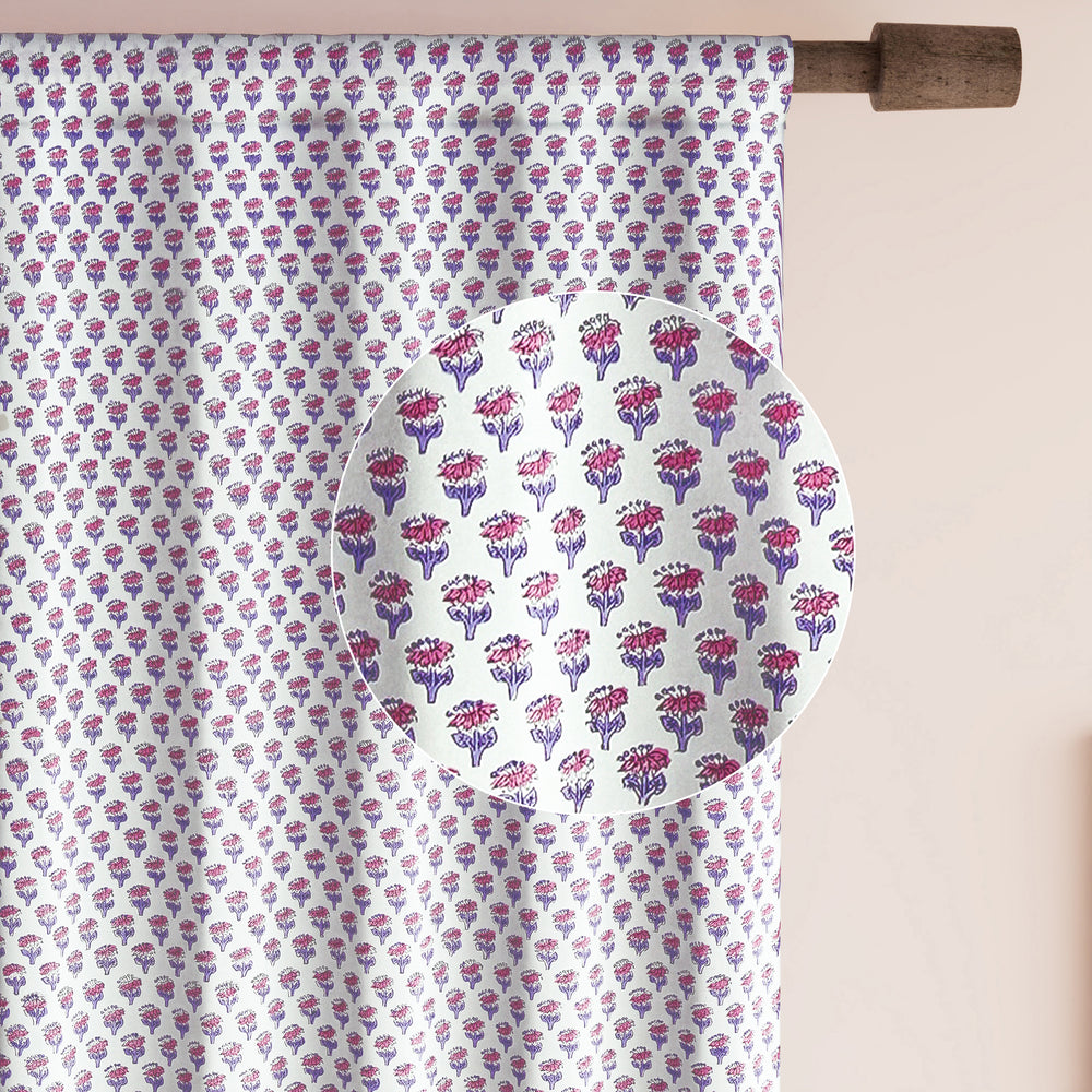 Semi-Sheer Cotton Block Print Curtains - Pink Sapphire