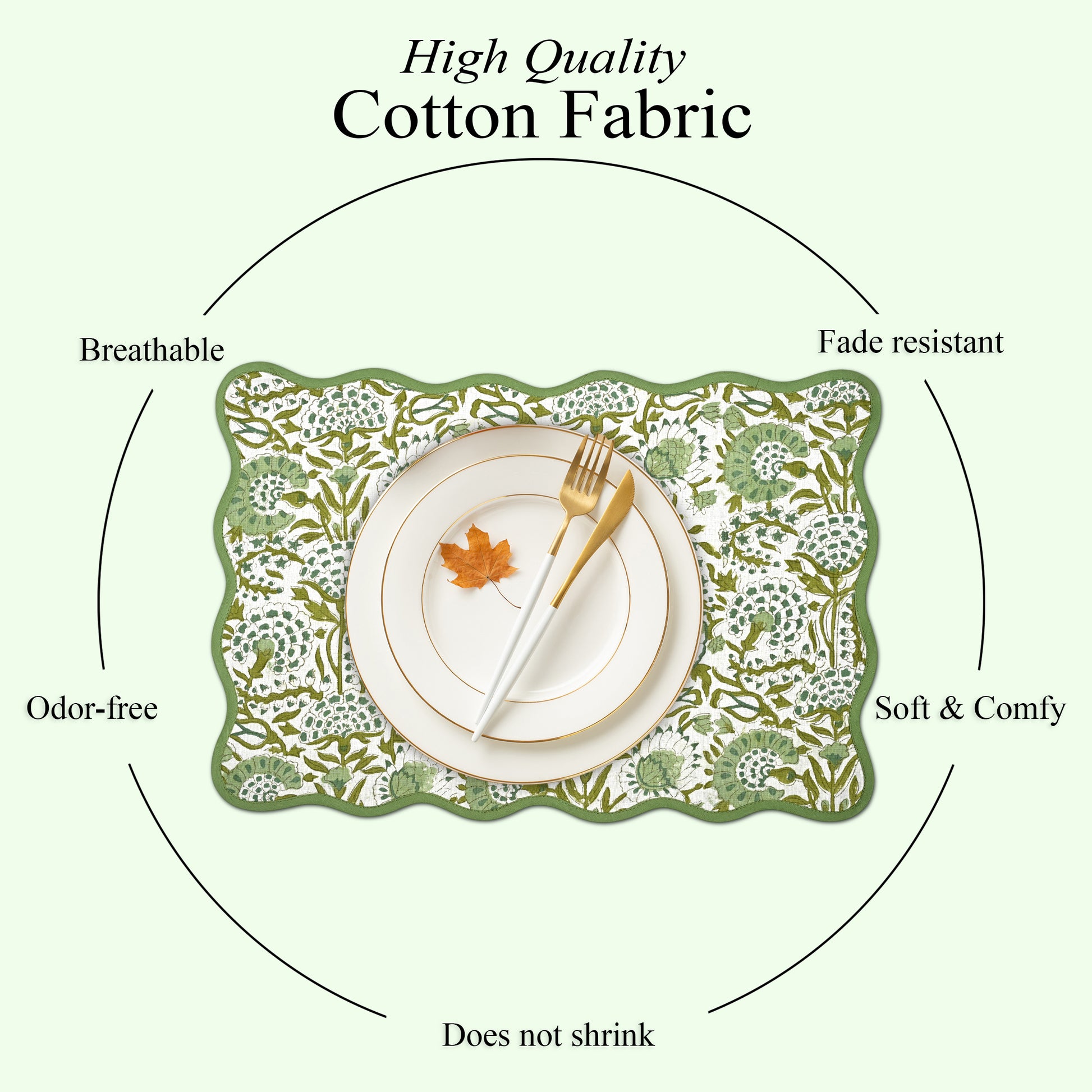 Rectangle 100% Cotton Reversible Placemat Set – Agate Green