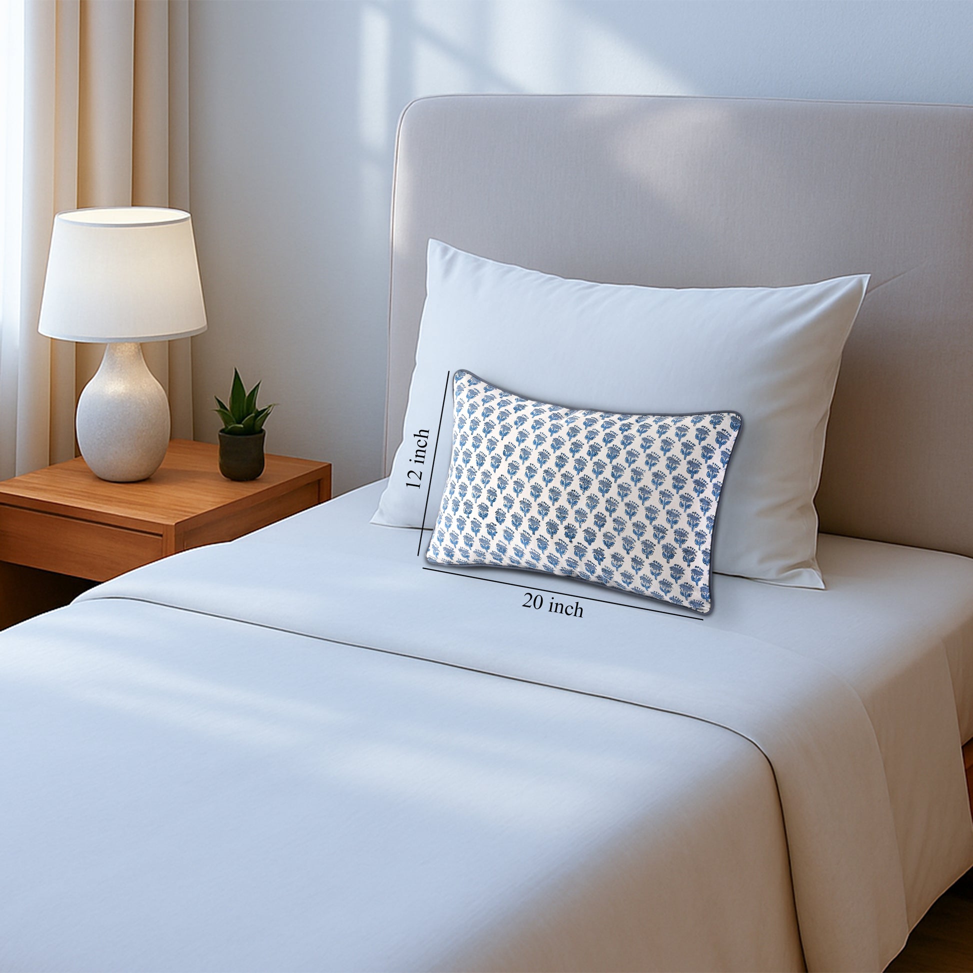 Piping Throw Pillow Covers - Apatite Blue