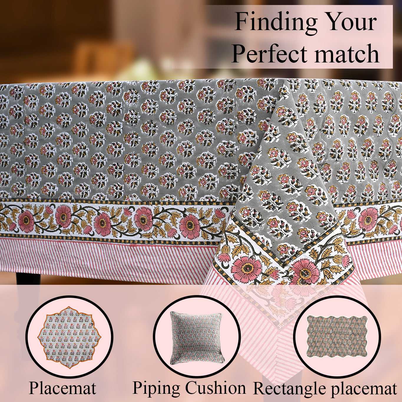 pink floral Cotton Tablecloth on Kitchen Table