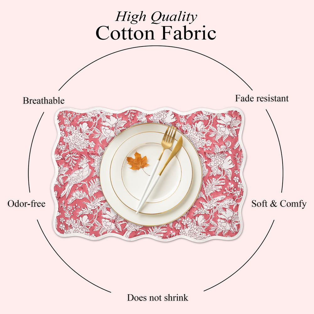 Rectangle 100% Cotton Reversible Placemat Set – Pink Coral