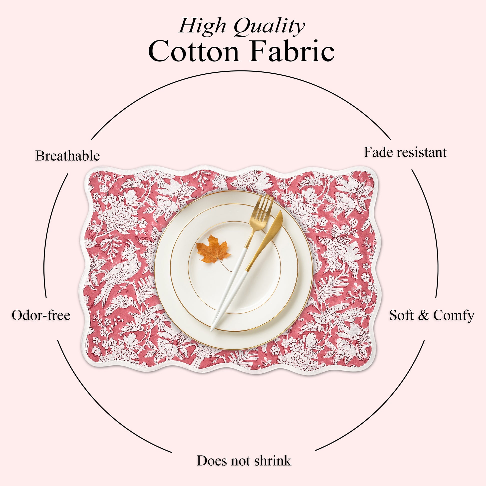 Rectangle 100% Cotton Reversible Placemat Set – Pink Coral