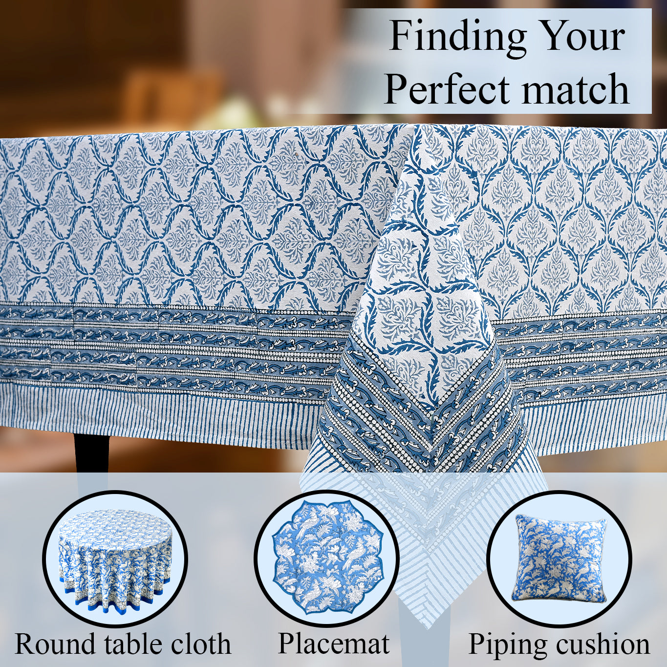 Cotton Block Print Tablecloth – Indigo Regal