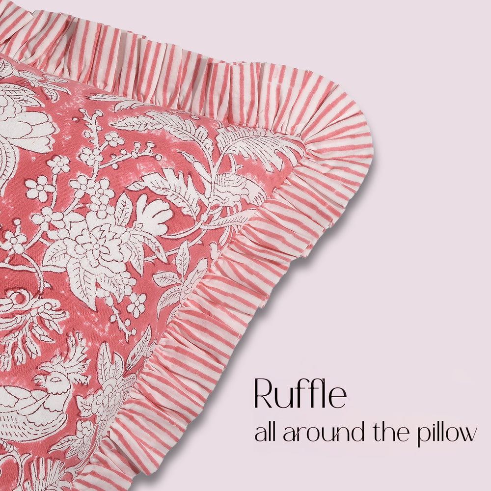 Cotton Ruffle Sham Cover - Coral Pink