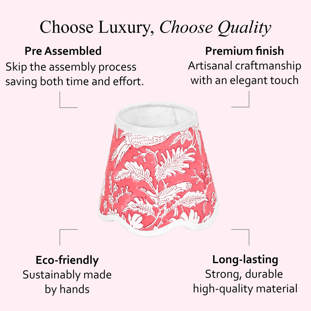 Hand Block Printed Cotton Lampshade – Scallop Floral Coral Pink