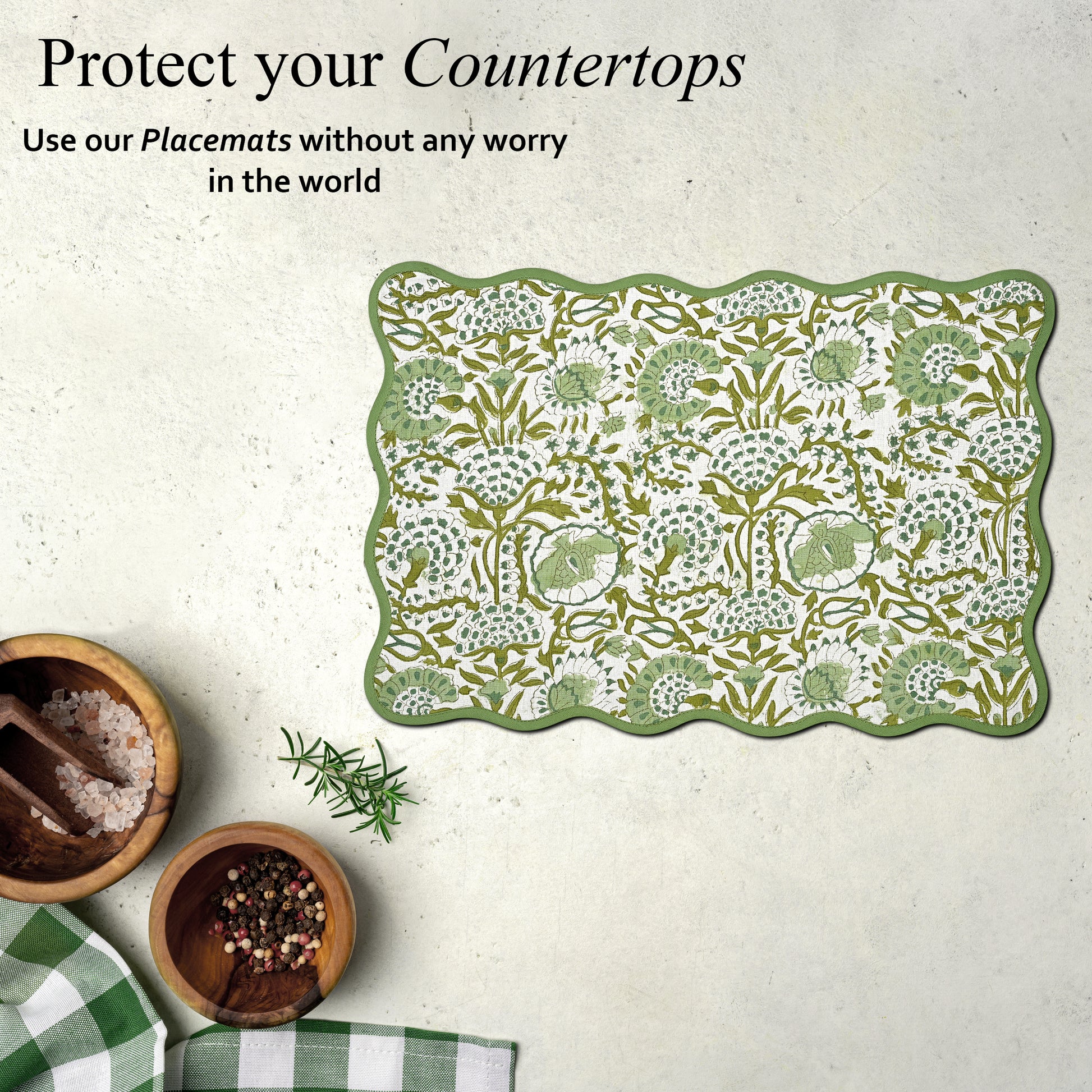 Rectangle 100% Cotton Reversible Placemat Set – Agate Green