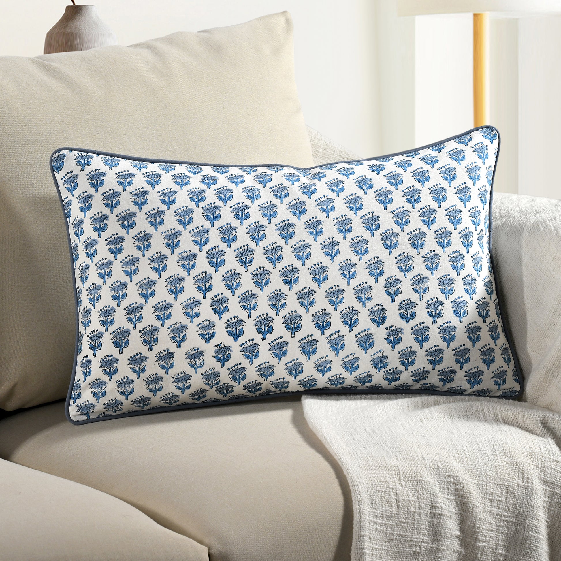Piping Throw Pillow Covers - Apatite Blue