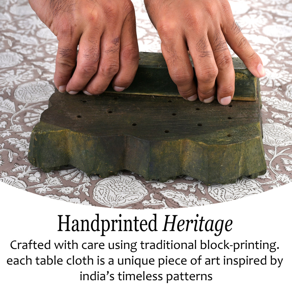 Cotton Block Print Tablecloth – Rustic Brown