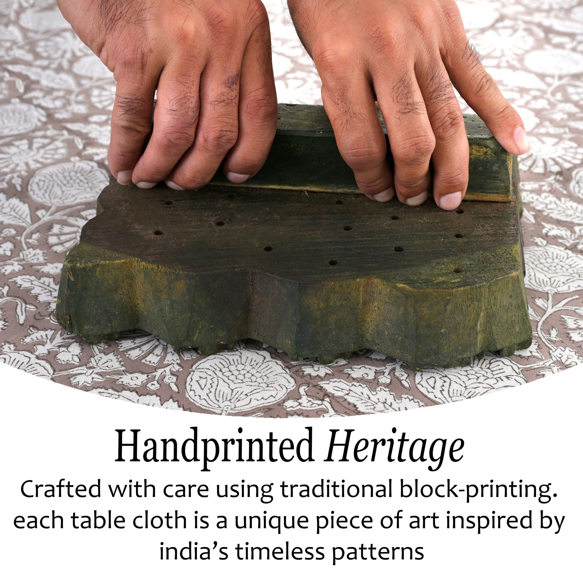 Cotton Block Print Tablecloth – Rustic Brown