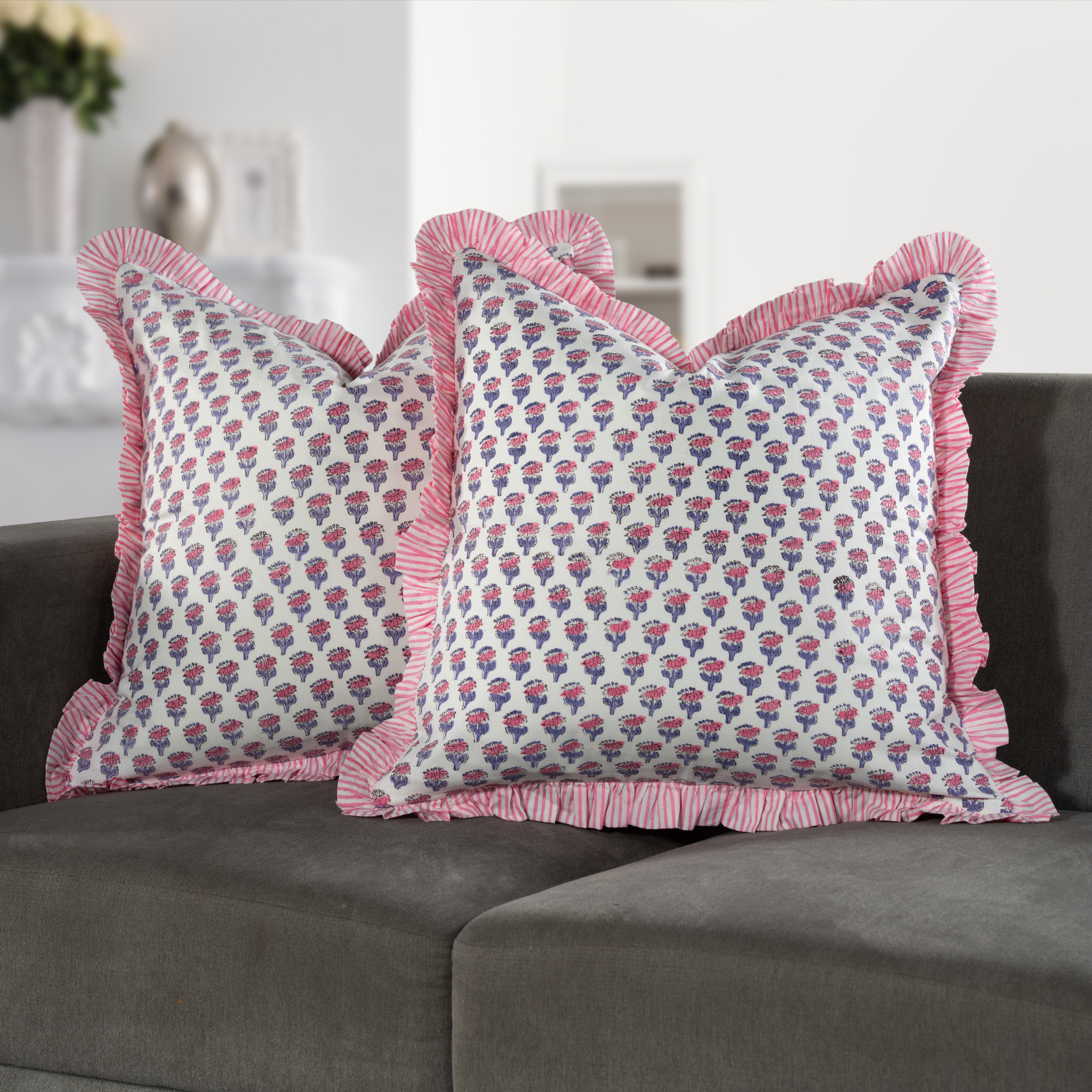 Ruffle Throw Pillow Covers -  Pink Sapphire