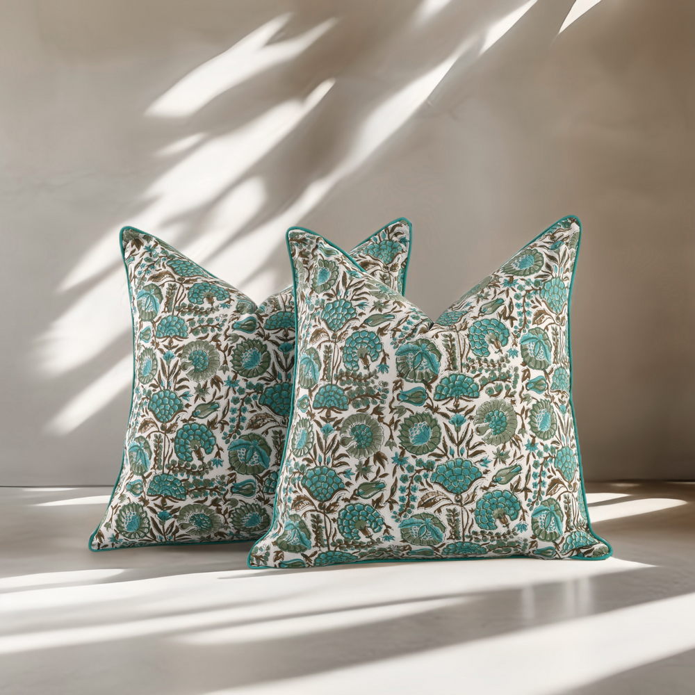 Piping Throw Pillow Covers - Aqua Green (Set of 2)
