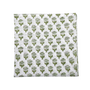 Close-up of detailed green and white floral print cotton napkin.