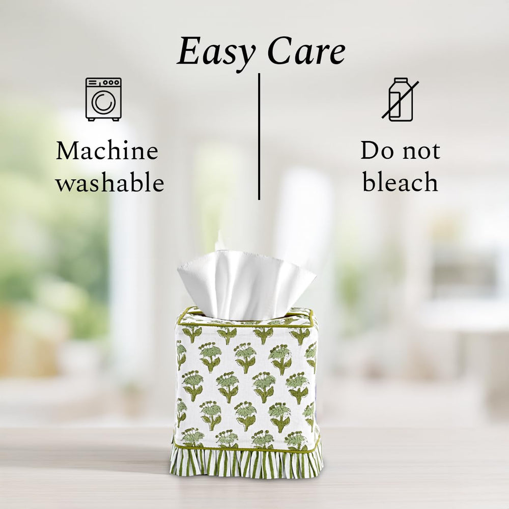Cotton Ruffle Tissue Box Cover - Emerald Green