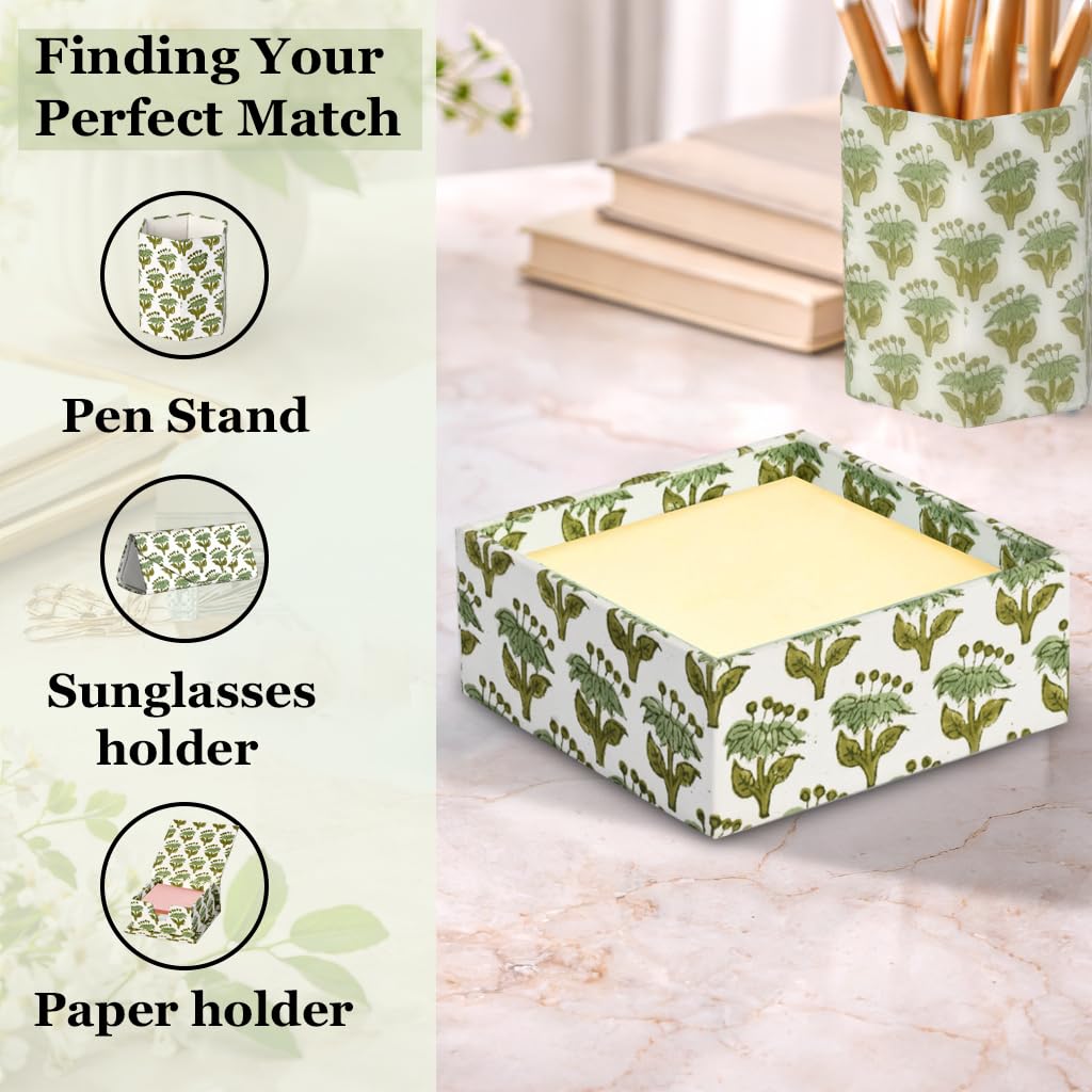 Desk Organizer Memo Note Pad Holder - Emerald Green