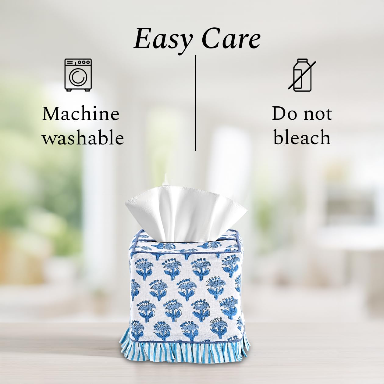 Cotton Ruffle Tissue Box Cover - Apatite Blue
