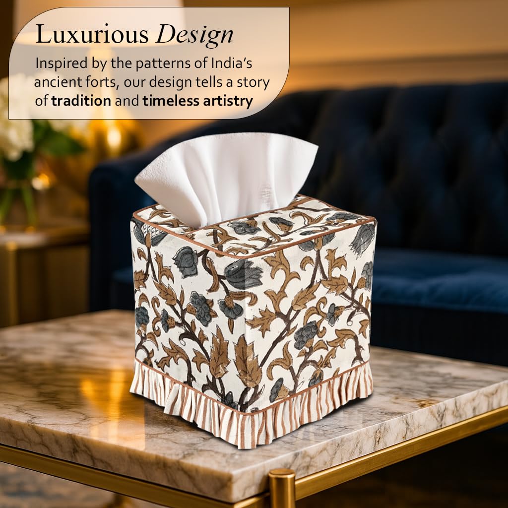 Cotton Ruffle Tissue Box Cover - Autumn Vine