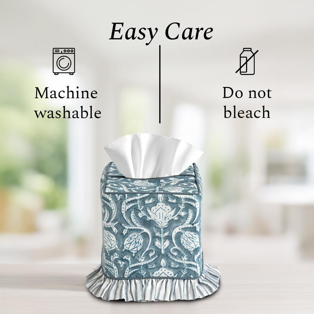 Cotton Ruffle Tissue Box Cover - Azure Regal