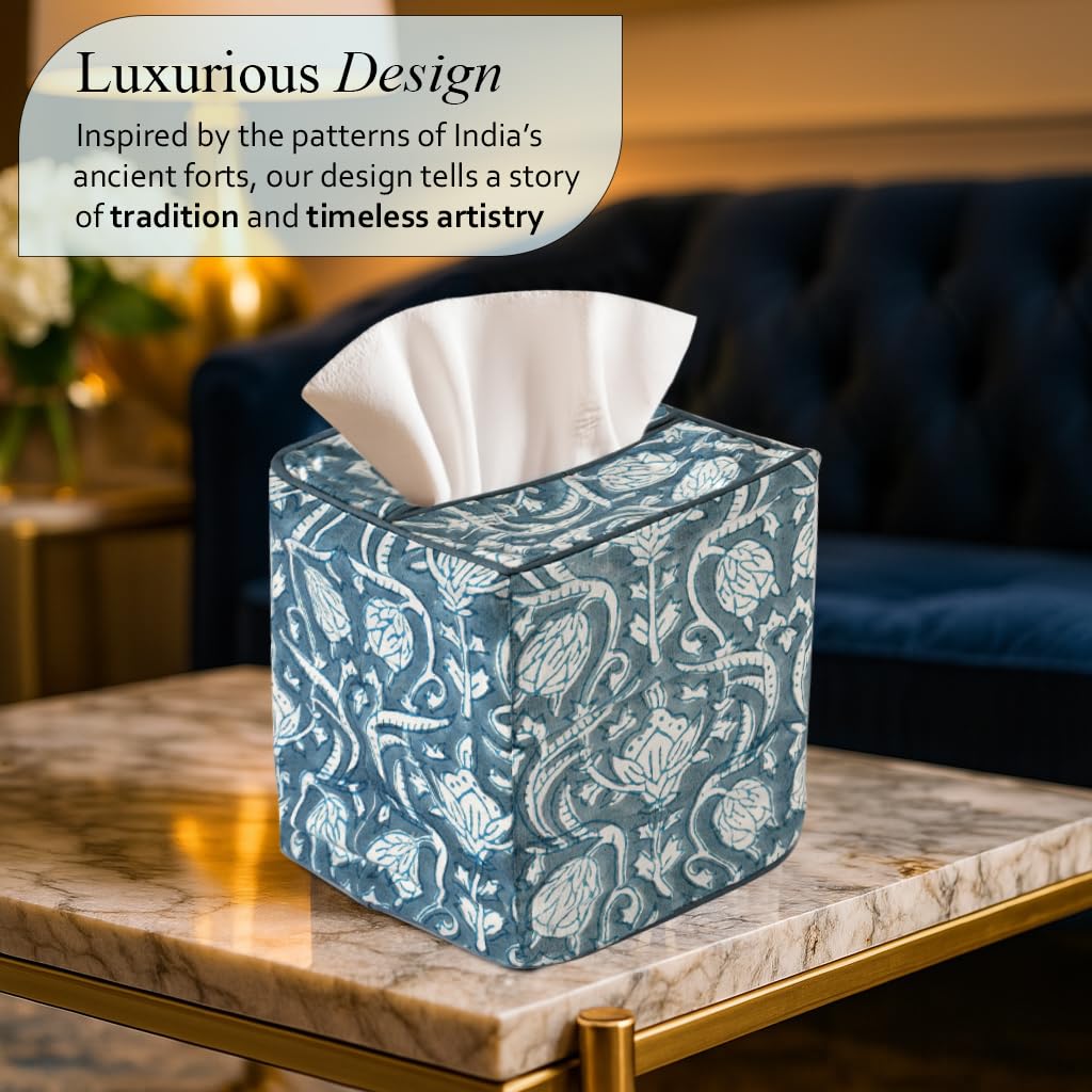 Cotton Tissue Box Cover - Azure Regal