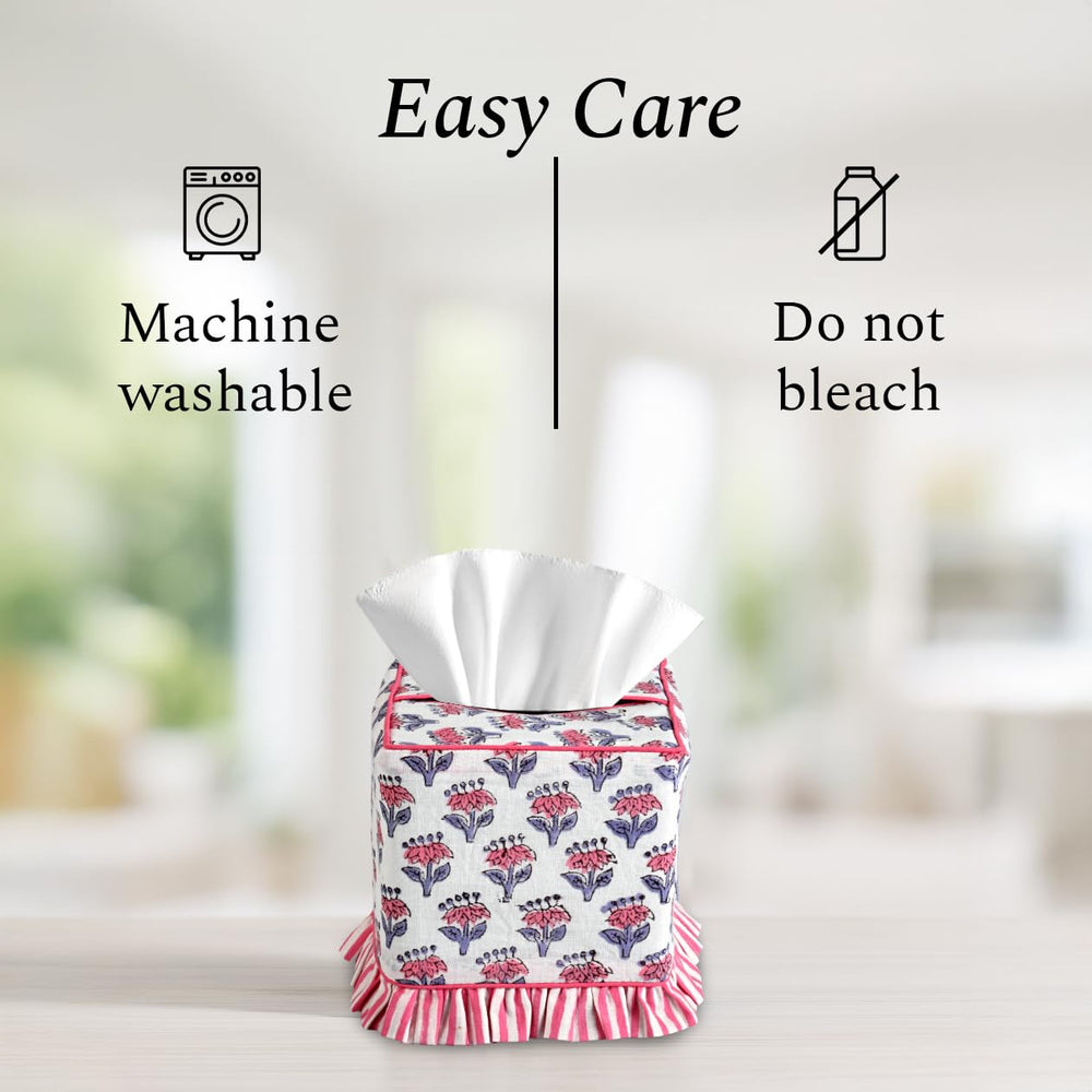 Cotton Ruffle Tissue Box Cover - Pink Sapphire