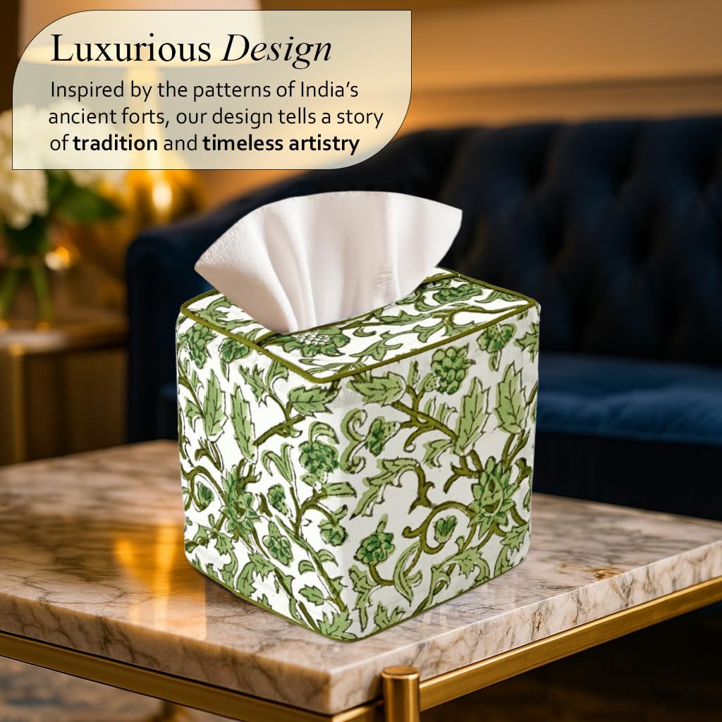 Cotton Tissue Box Cover - Meadow Vine