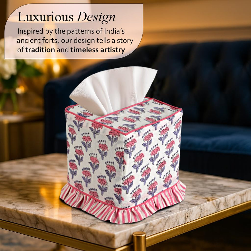 Cotton Ruffle Tissue Box Cover - Pink Sapphire