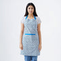 Soft cotton apron with delicate blue floral print