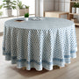 blue floral 100% cotton breathable tablecloth on round table